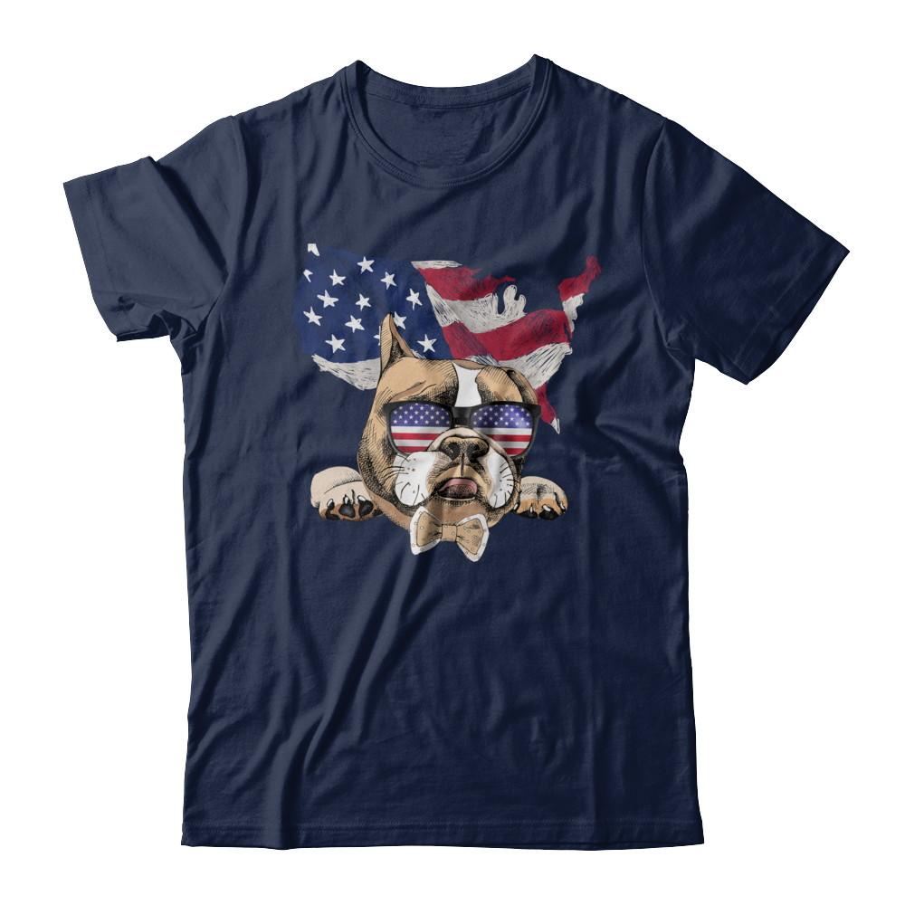 Funny Patriot Bulldog Dog 4Th Of July American Flag-T-Shirt & Hoodie-Classic T-Shirt-Navy