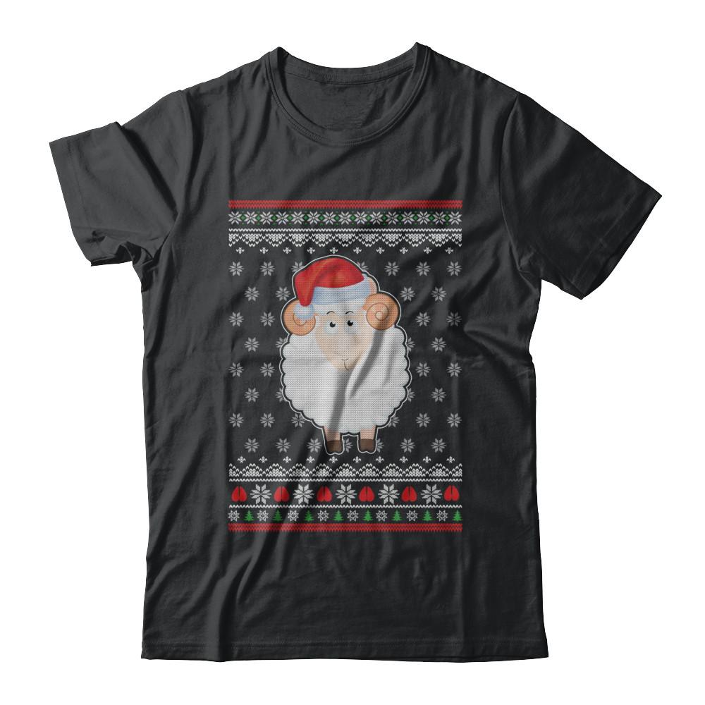 Pajamas Lamb Sheep Santa Hat Ugly Christmas Sweater-T-Shirt & Sweatshirt-Classic T-Shirt-Black