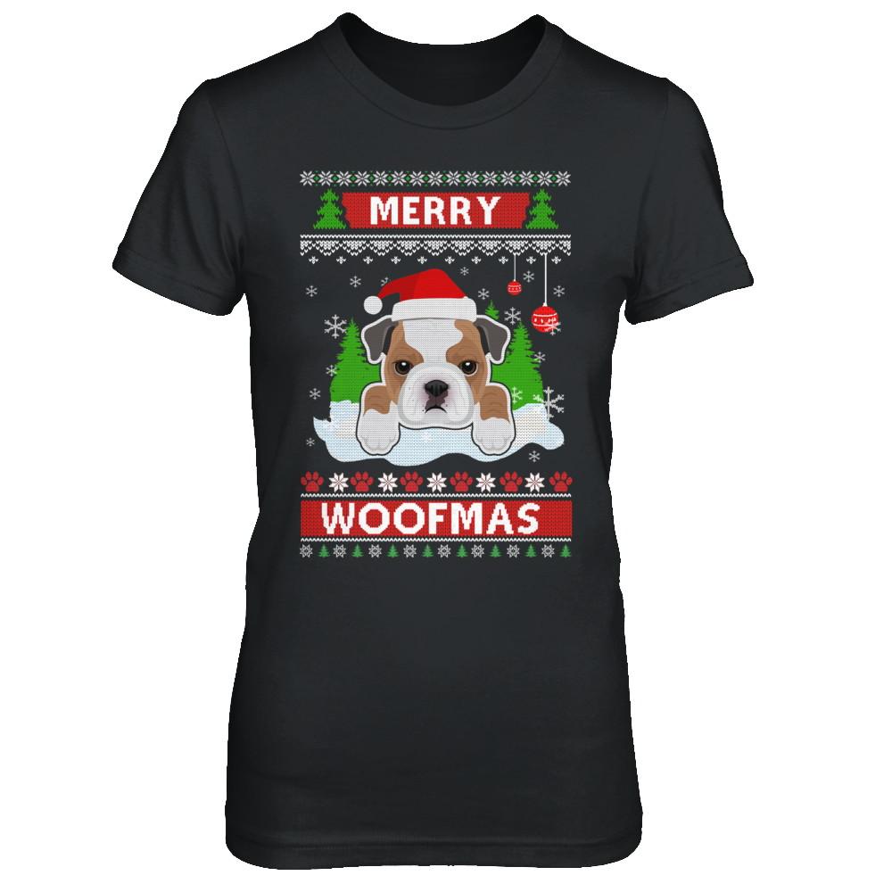 Bulldog Merry Woofmas Ugly Christmas Sweater-T-Shirt & Sweatshirt-Women's T-Shirt-Black