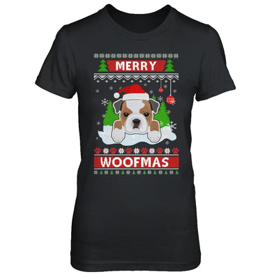 Bulldog Merry Woofmas Ugly Christmas Sweater-T-Shirt & Sweatshirt-Women's T-Shirt-Black