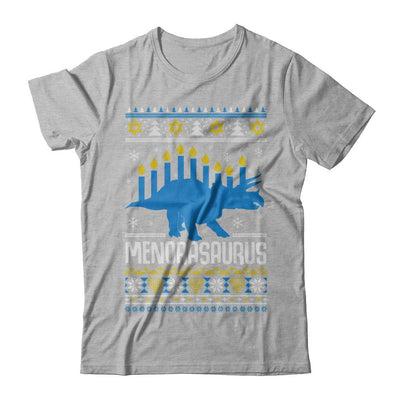 Funny Ugly Hanukkah Dinosaur Menorasaurus Sweater-T-Shirt & Sweatshirt-Premium T-Shirt-Heather Gray