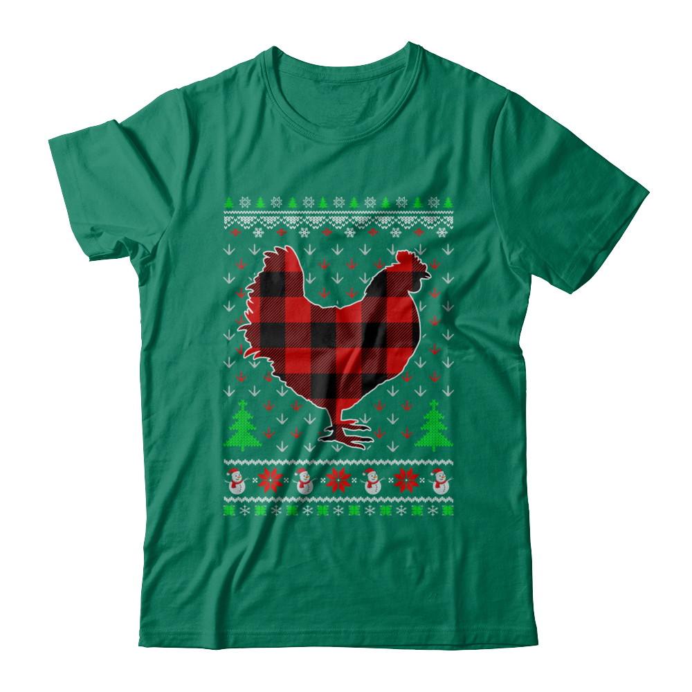 Funny Holiday Chicken Red Plaid Ugly Christmas Sweater-T-Shirt & Sweatshirt-Classic T-Shirt-Kelly Green