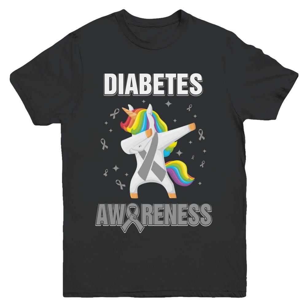 Inspirational Diabetes Awareness Unicorn Support Youth-Youth Shirt-Youth T-Shirt-Black