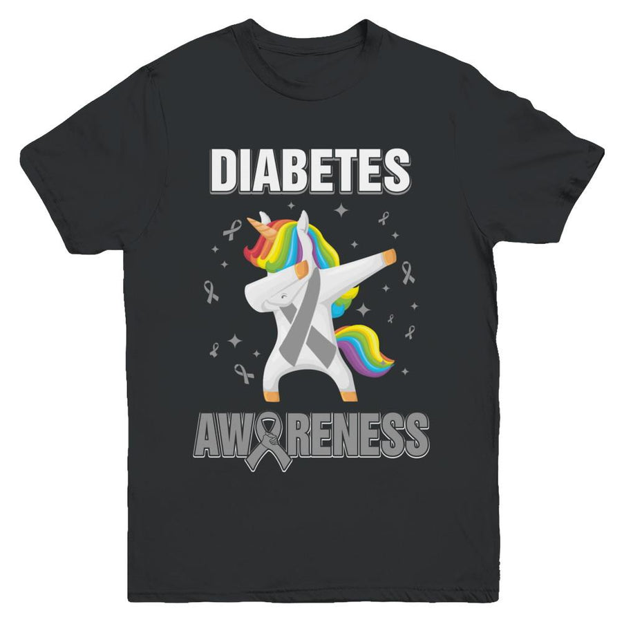 Inspirational Diabetes Awareness Unicorn Support Youth-Youth Shirt-Youth T-Shirt-Black