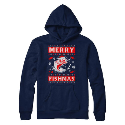 Merry Fishmas Fishing Fish Christmas Sweater-T-Shirt & Sweatshirt-Pullover Hoodie-Navy