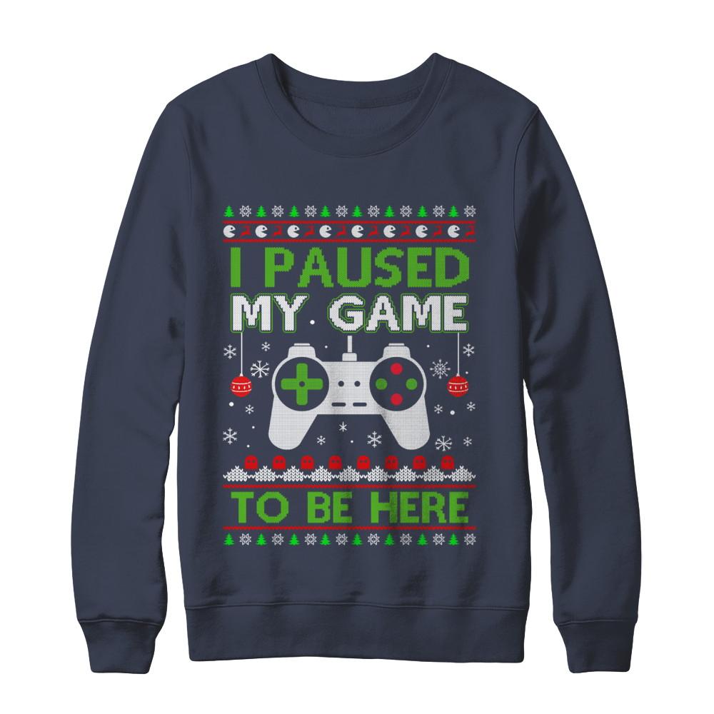 I Paused My Game To Be Here Ugly Christmas Sweater-T-Shirt & Sweatshirt-Crewneck Sweatshirt-Navy