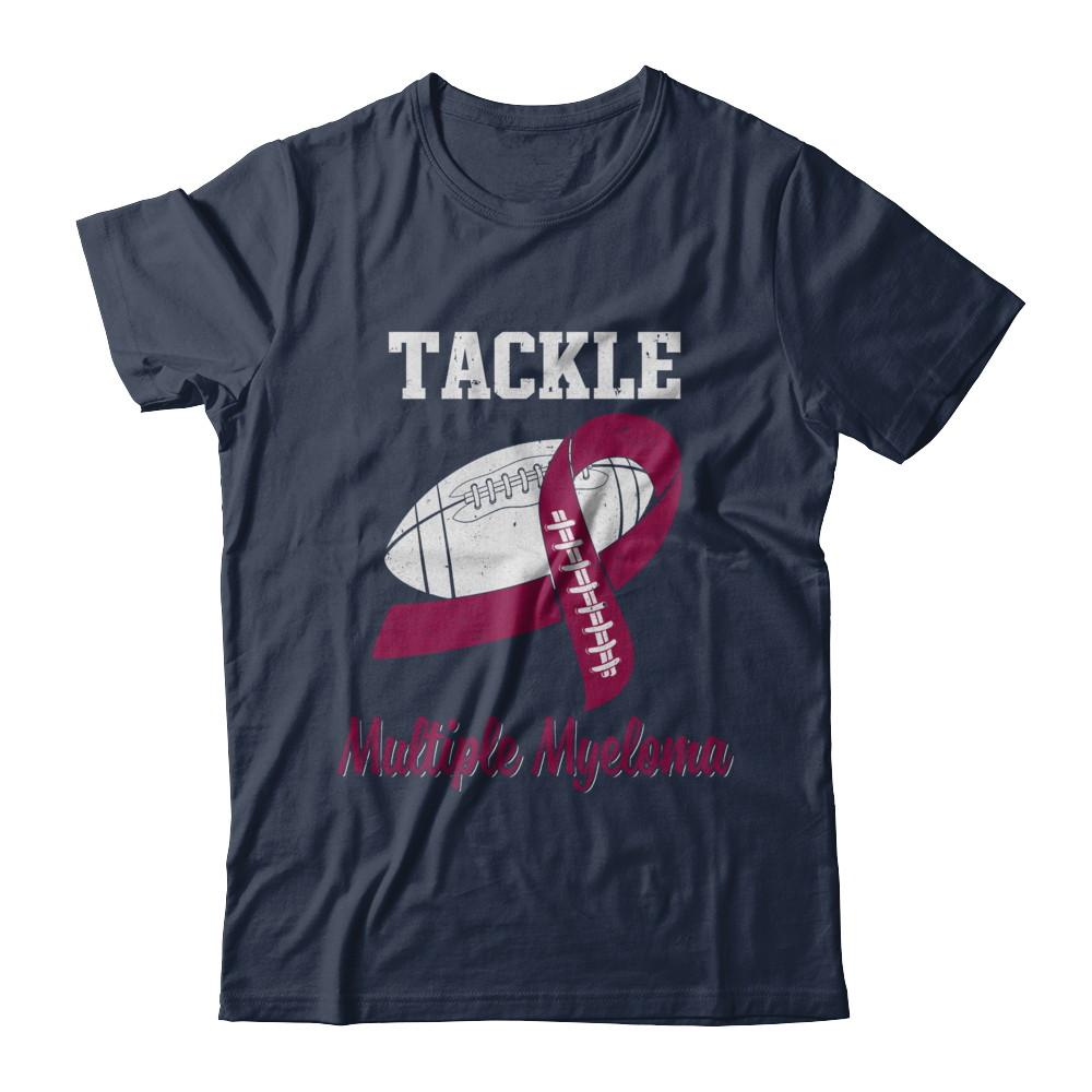 Football Survivor Tackle Burgundy Multiple Myeloma Awareness-T-Shirt & Hoodie-Classic T-Shirt-Navy