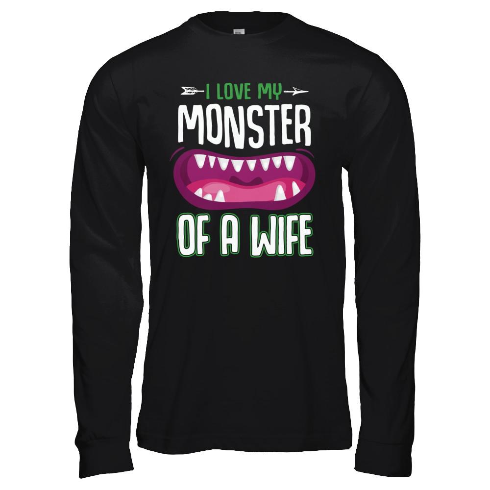 Monster Of A Wife Funny Couples Halloween-T-Shirt & Hoodie-Long Sleeve T-Shirt-Black