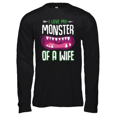 Monster Of A Wife Funny Couples Halloween-T-Shirt & Hoodie-Long Sleeve T-Shirt-Black