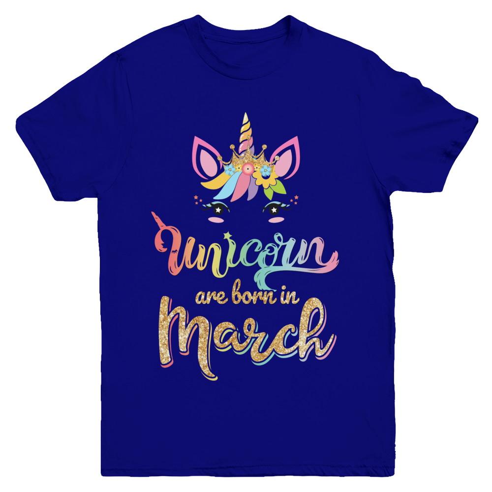 Cute Unicorns Are Born In March Birthday Gift Youth-Youth Shirt-Youth T-Shirt-Navy