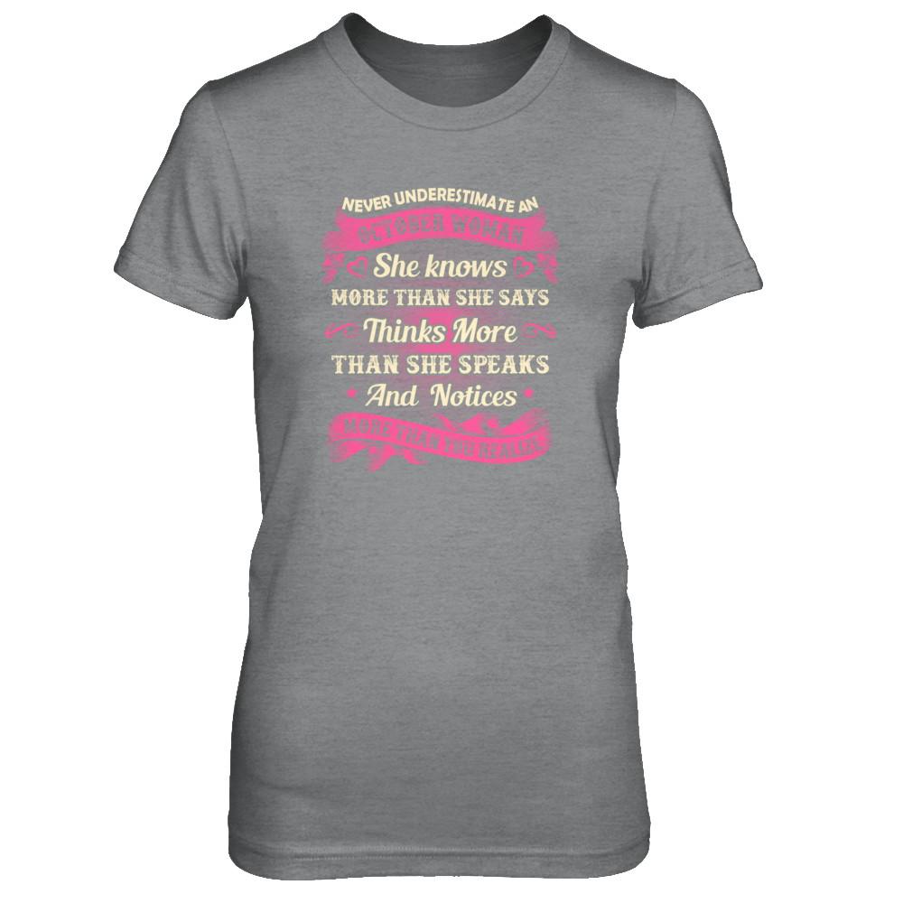 October Woman She Knows More Than She Says Birthday Gift-T-Shirt & Tank Top-Women's T-Shirt-Sport Grey