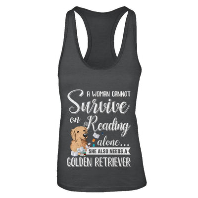 A Woman Cannot Survive On Reading Alone Golden Retriever-T-Shirt & Tank Top-Women's Ideal Racerback Tank-Black