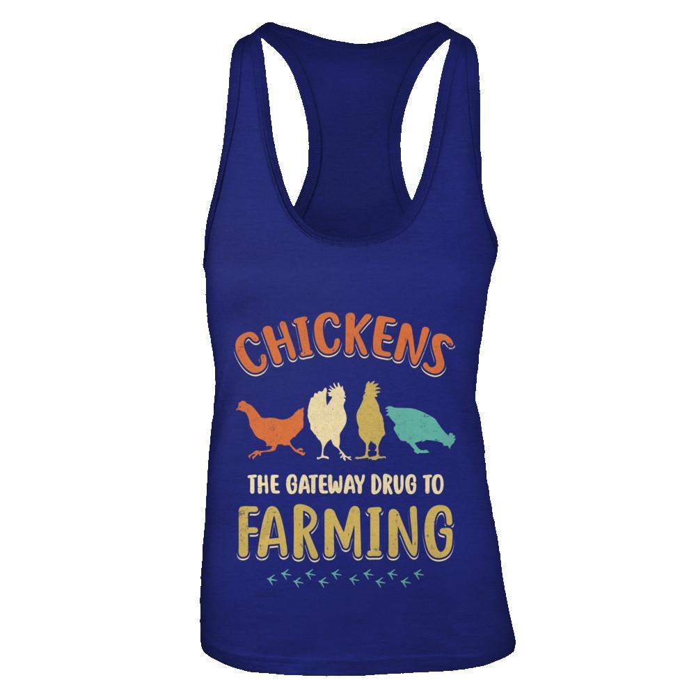 Vintage Chickens The Gateway Drug Funny Farmer Chicken-T-Shirt & Tank Top-Women's Ideal Racerback Tank-Royal