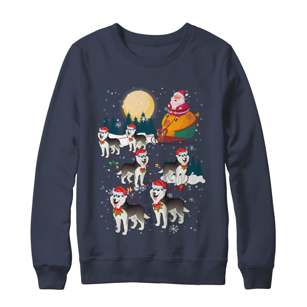Dog Reindeer Siberian Husky Christmas Gift-T-Shirt & Sweatshirt-Crewneck Sweatshirt-Navy