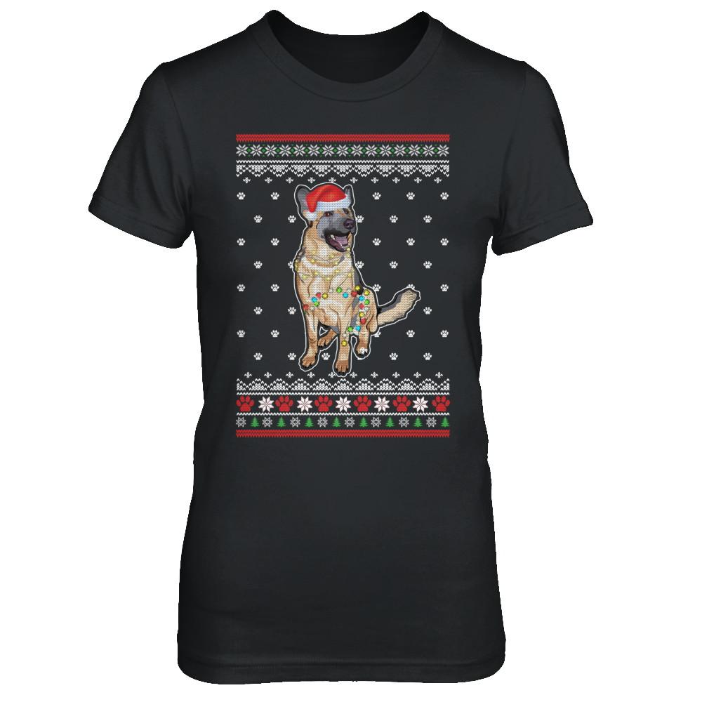 German Shepherd Christmas Ugly Sweater Lights Dog Xmas Gift-T-Shirt & Sweatshirt-Women's T-Shirt-Black