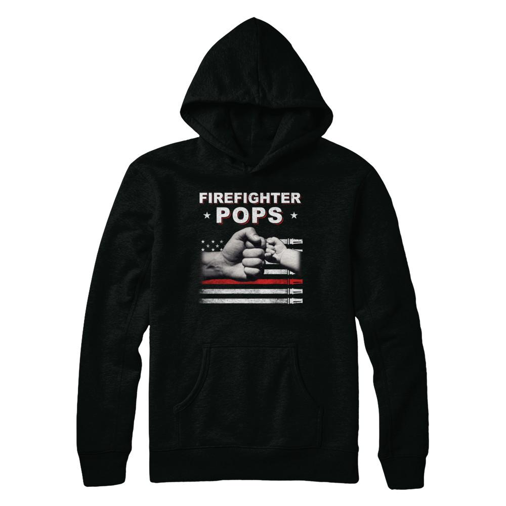 Firefighter Fireman Pops American Flag Fathers Day-T-Shirt & Hoodie-Pullover Hoodie-Black