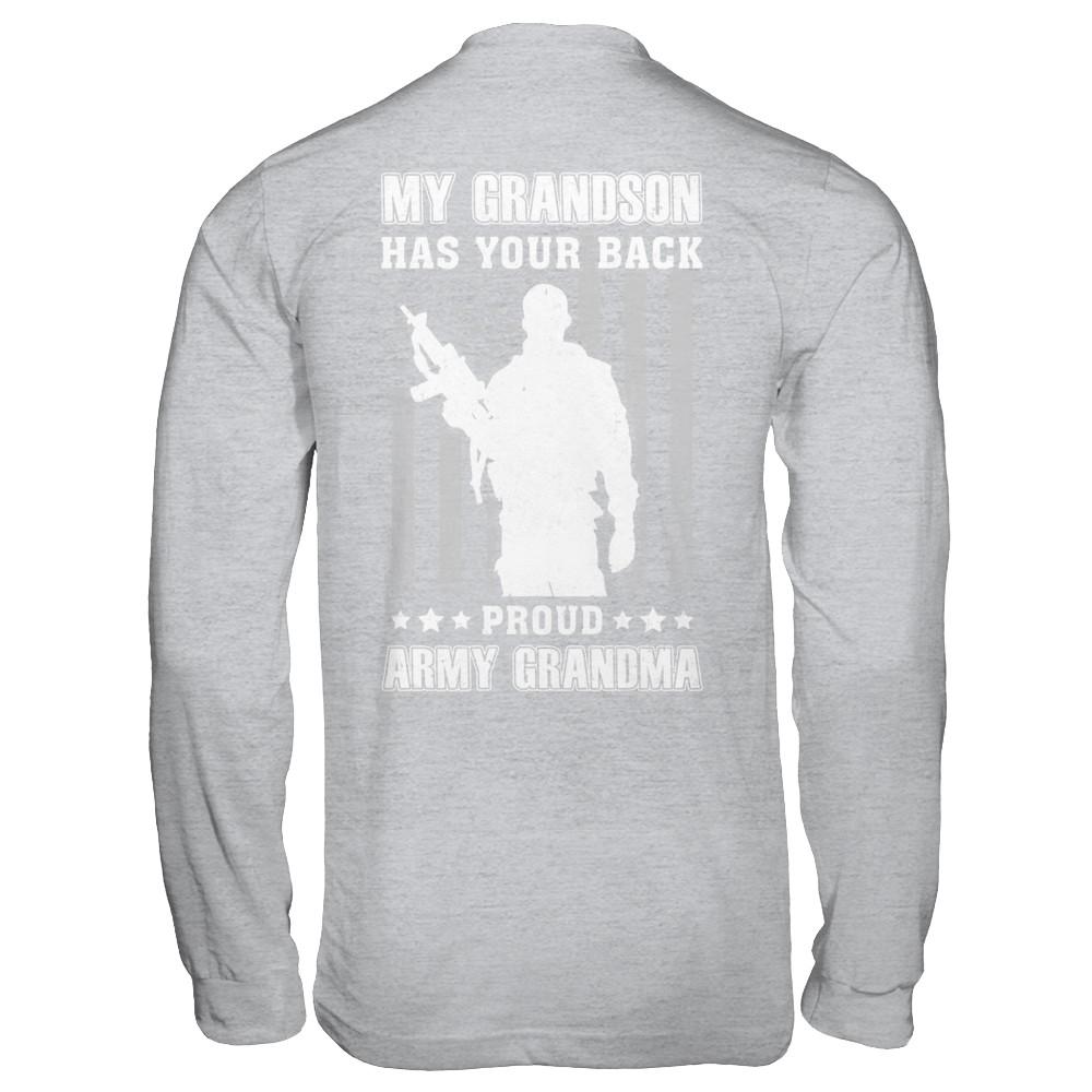 My Grandson Has Your Back Proud Proud Army Grandma-T-Shirt & Hoodie-Long Sleeve T-Shirt-Sport Grey