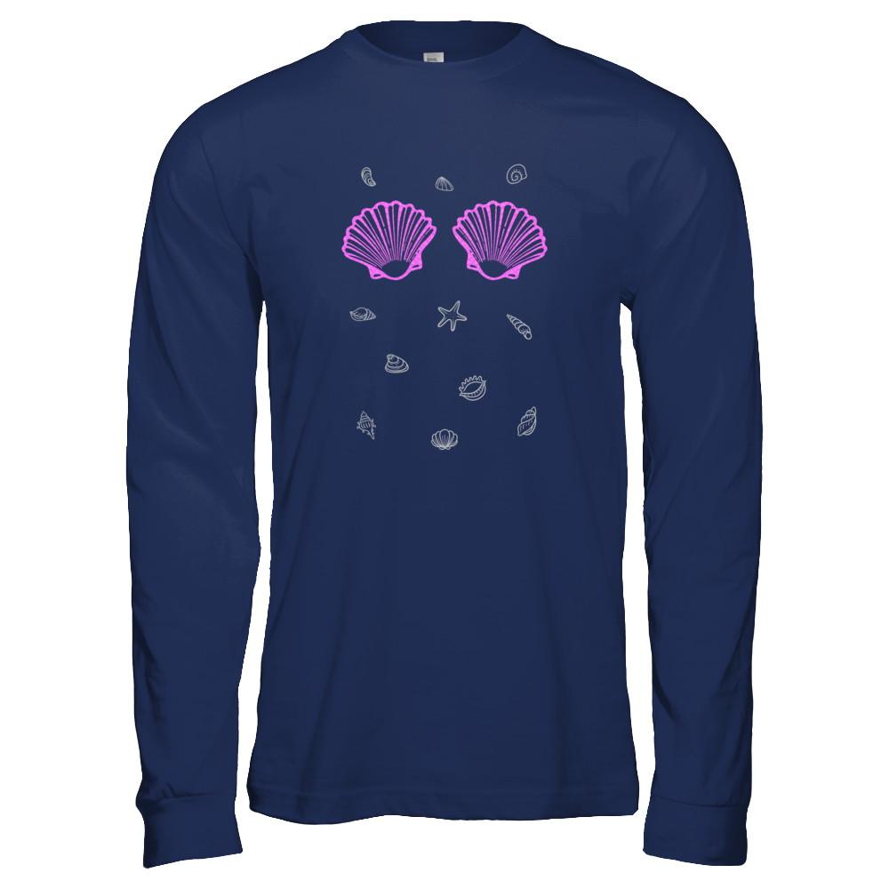Mermaid Shell Sea Shell Bra Top-T-Shirt & Tank Top-Long Sleeve T-Shirt-Navy