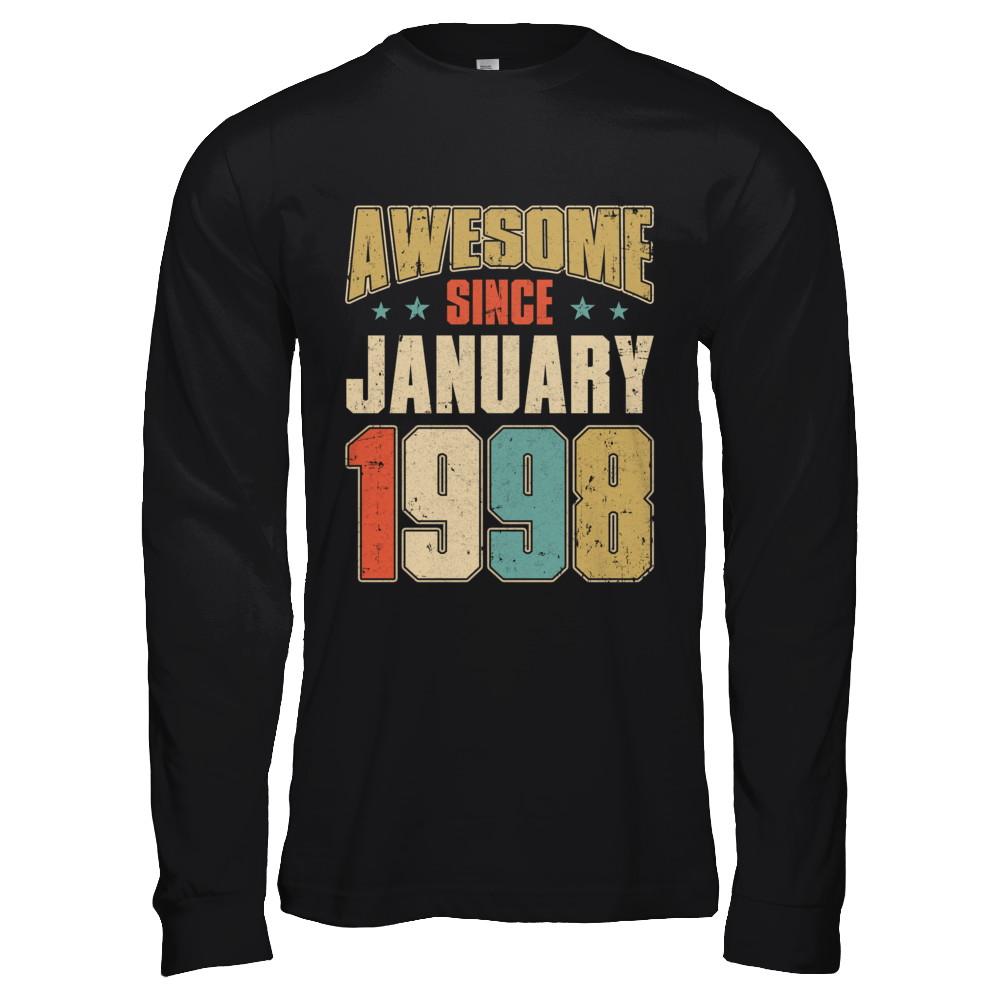 Vintage Retro Awesome Since January 1998 23th Birthday-T-Shirt & Hoodie-Long Sleeve T-Shirt-Black