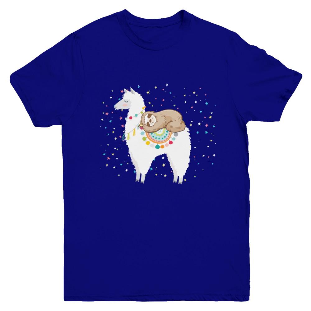 Funny Sloth Riding Llama Lover Youth-Youth Shirt-Youth T-Shirt-Navy