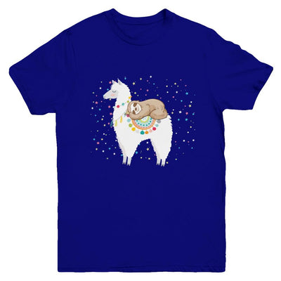 Funny Sloth Riding Llama Lover Youth-Youth Shirt-Youth T-Shirt-Navy