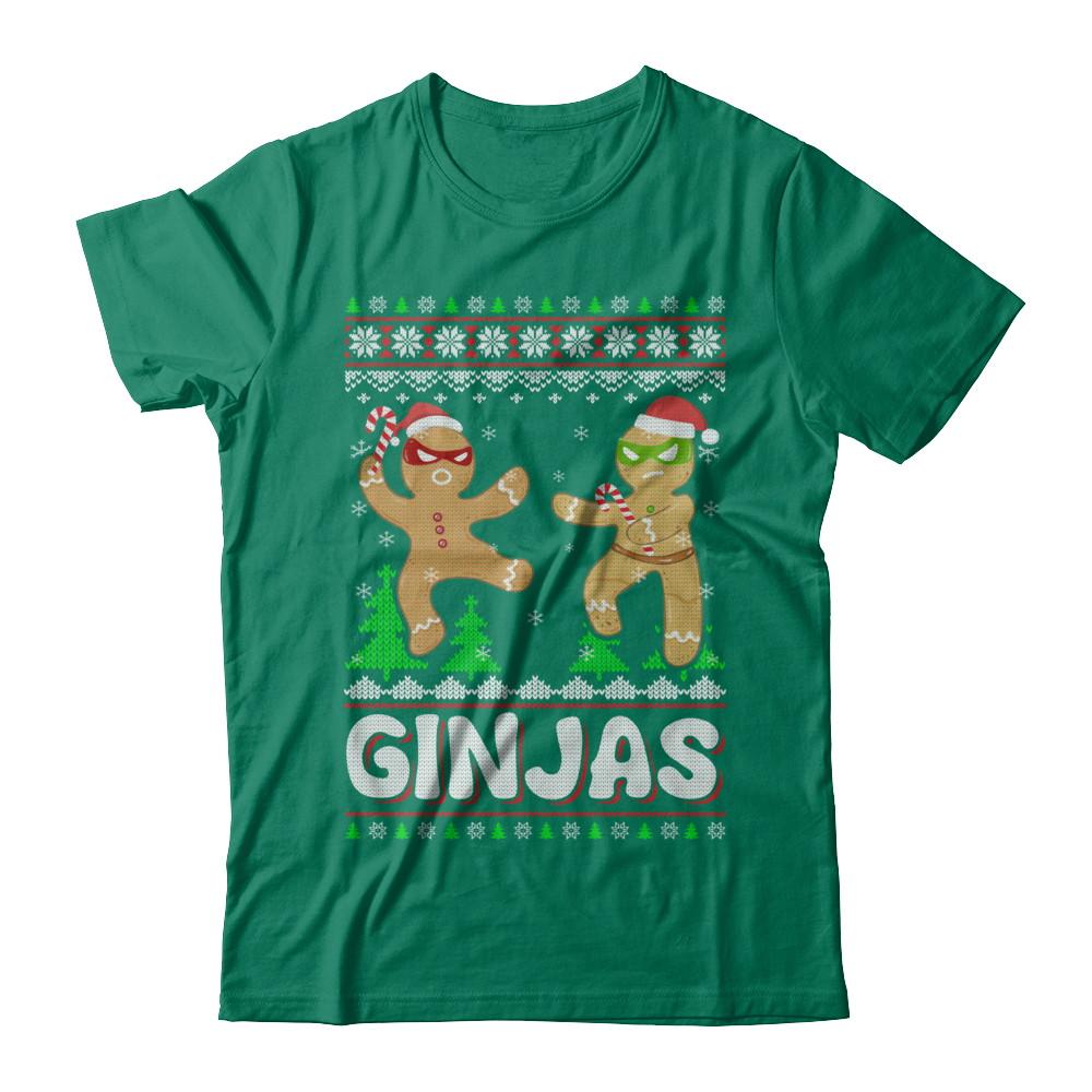 Ginjas Gingerbread Ninjas Funny Ugly Christmas Sweater-T-Shirt & Sweatshirt-Classic T-Shirt-Kelly Green