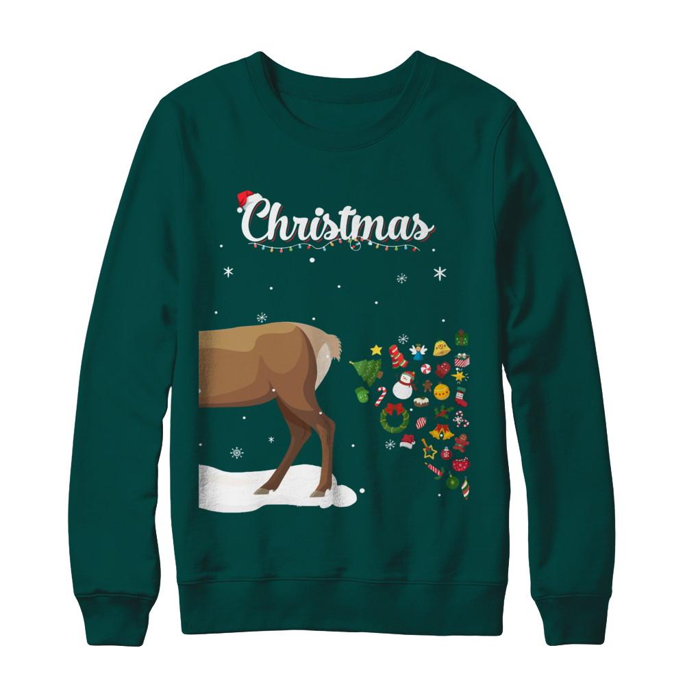 Couples Sick Reindeer Funny Ugly Christmas Sweater-T-Shirt & Sweatshirt-Crewneck Sweatshirt-Deep Forest
