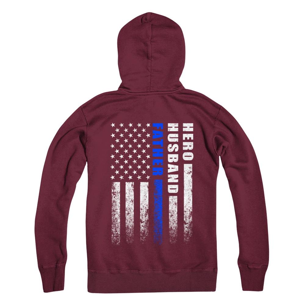 Police Thin Blue Line Husband Daddy Hero Fathers Day Gift-T-Shirt & Hoodie-Pullover Hoodie-Maroon