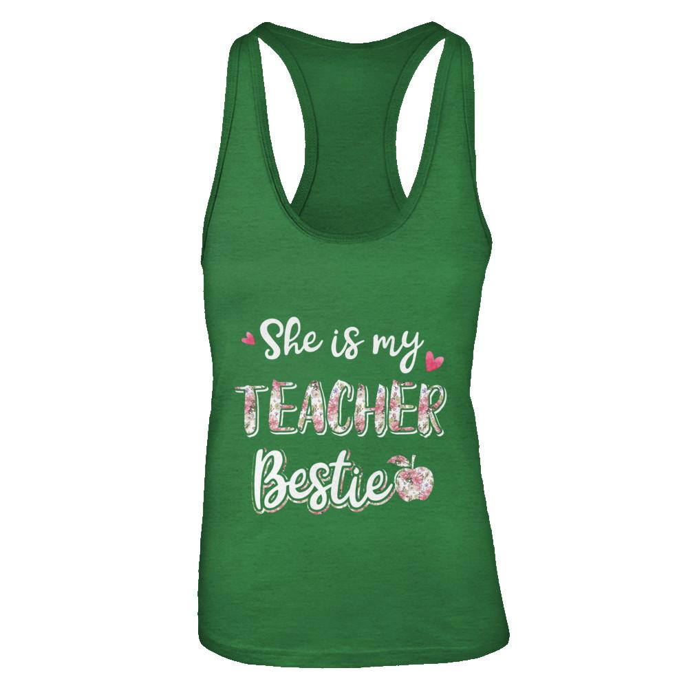 She Is My Teacher Bestie Funny Students-T-Shirt & Tank Top-Women's Ideal Racerback Tank-Kelly Green