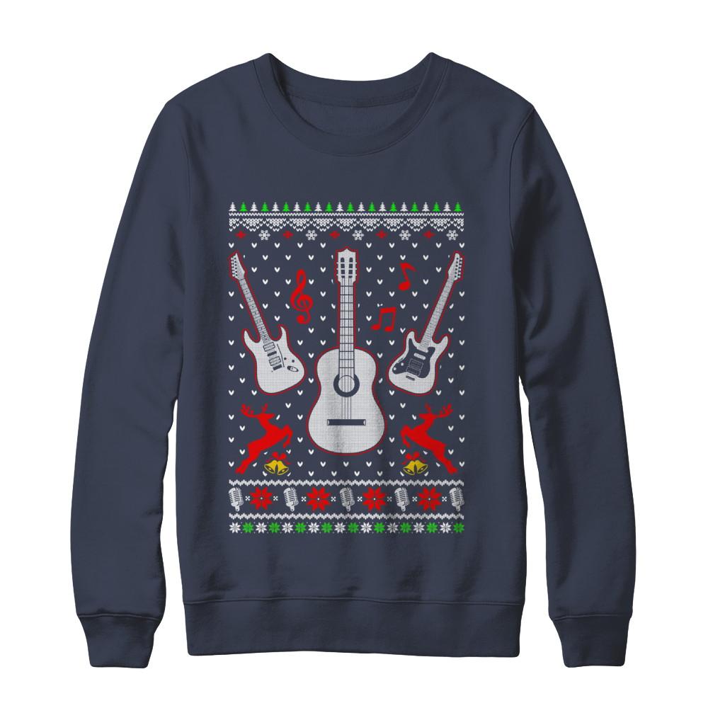 Singer Song Guitar Ugly Christmas Sweater-T-Shirt & Sweatshirt-Crewneck Sweatshirt-Navy