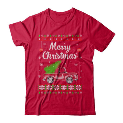 Snow Tree Truck Merry Christmas Ugly Sweater-T-Shirt & Sweatshirt-Classic T-Shirt-Red