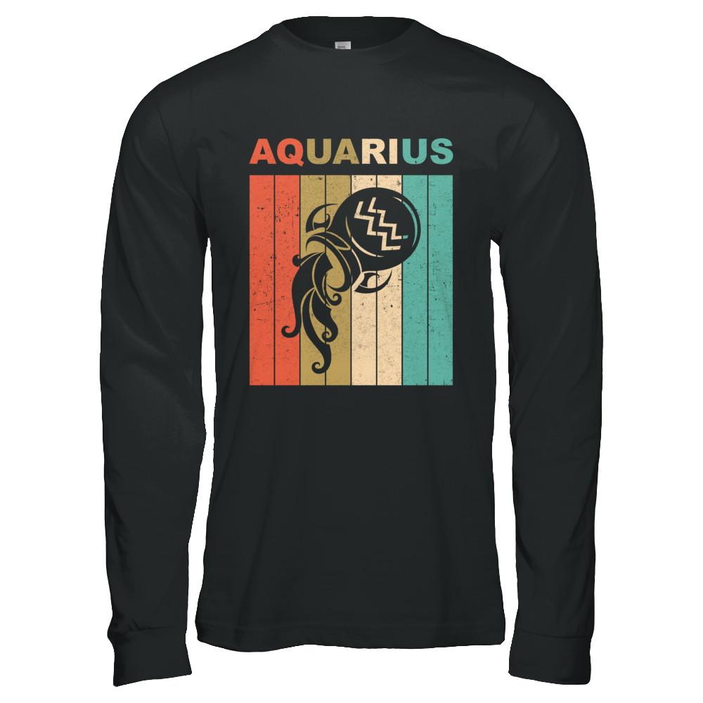 Vintage Aquarius Zodiac January February Birthday Gift-T-Shirt & Hoodie-Long Sleeve T-Shirt-Black