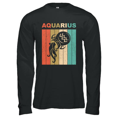 Vintage Aquarius Zodiac January February Birthday Gift-T-Shirt & Hoodie-Long Sleeve T-Shirt-Black
