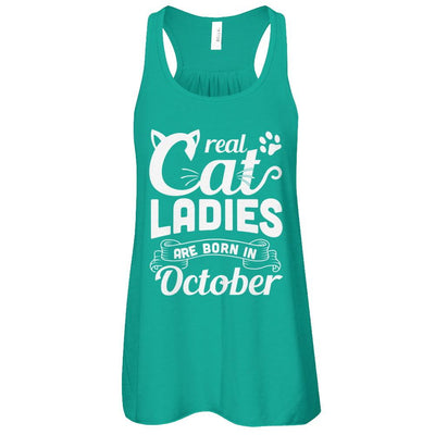 Real Cat Ladies Are Born In October Cat Day-T-Shirt & Tank Top-Women's Flowy Racerback Tank-Kelly
