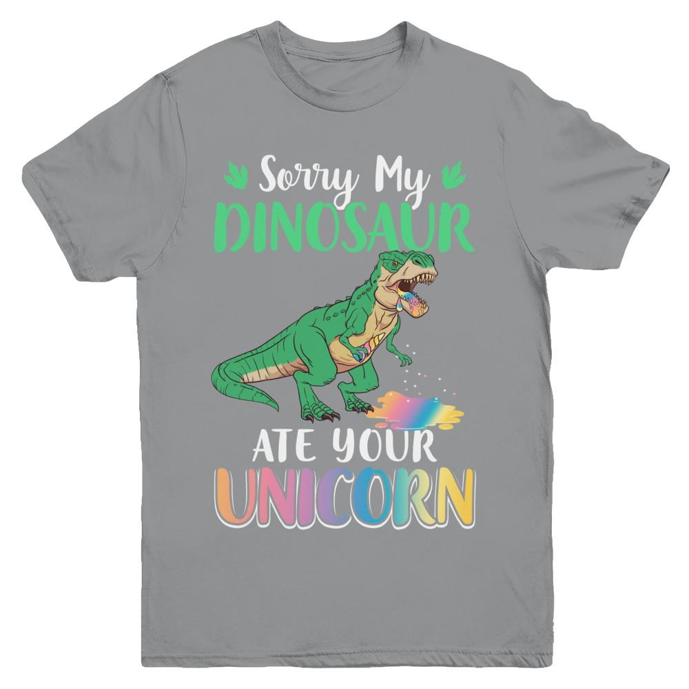 Sorry My Dinosaur Ate Your Unicorn T-Rex Youth-Youth Shirt-Youth T-Shirt-Sport Grey