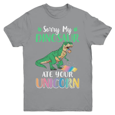 Sorry My Dinosaur Ate Your Unicorn T-Rex Youth-Youth Shirt-Youth T-Shirt-Sport Grey