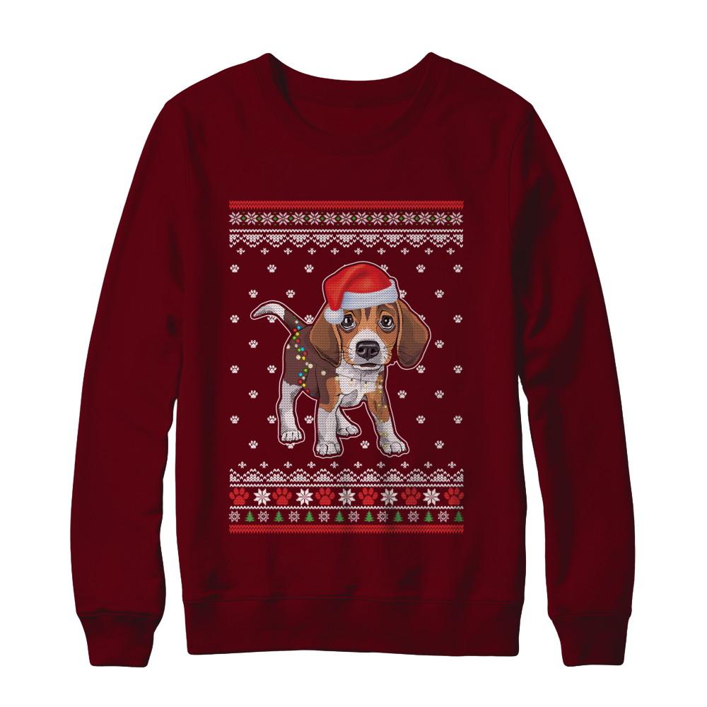 Beagle Christmas Ugly Sweater Lights Dog Xmas Gift-T-Shirt & Sweatshirt-Crewneck Sweatshirt-Maroon
