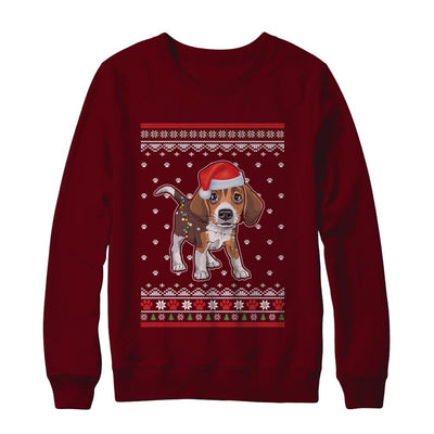 Beagle Christmas Ugly Sweater Lights Dog Xmas Gift-T-Shirt & Sweatshirt-Crewneck Sweatshirt-Maroon