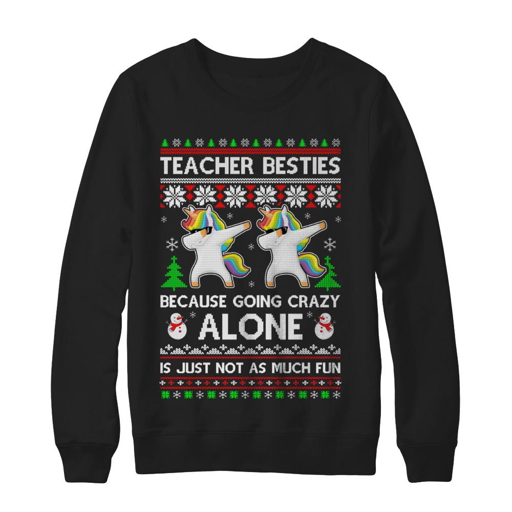 Unicorn Dabbing Teacher Besties Ugly Christmas Sweater-T-Shirt & Sweatshirt-Crewneck Sweatshirt-Black