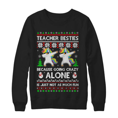 Unicorn Dabbing Teacher Besties Ugly Christmas Sweater-T-Shirt & Sweatshirt-Crewneck Sweatshirt-Black