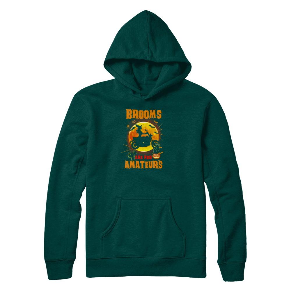 Brooms Are For Amateurs Funny Halloween Biker-T-Shirt & Tank Top-Pullover Hoodie-Deep Forest