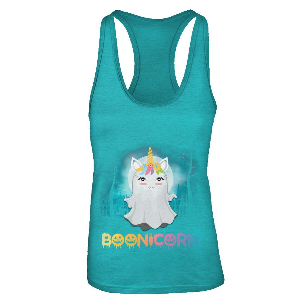 Boonicorn Ghost Unicorn Halloween Girls-T-Shirt & Tank Top-Women's Ideal Racerback Tank-Tahiti Blue