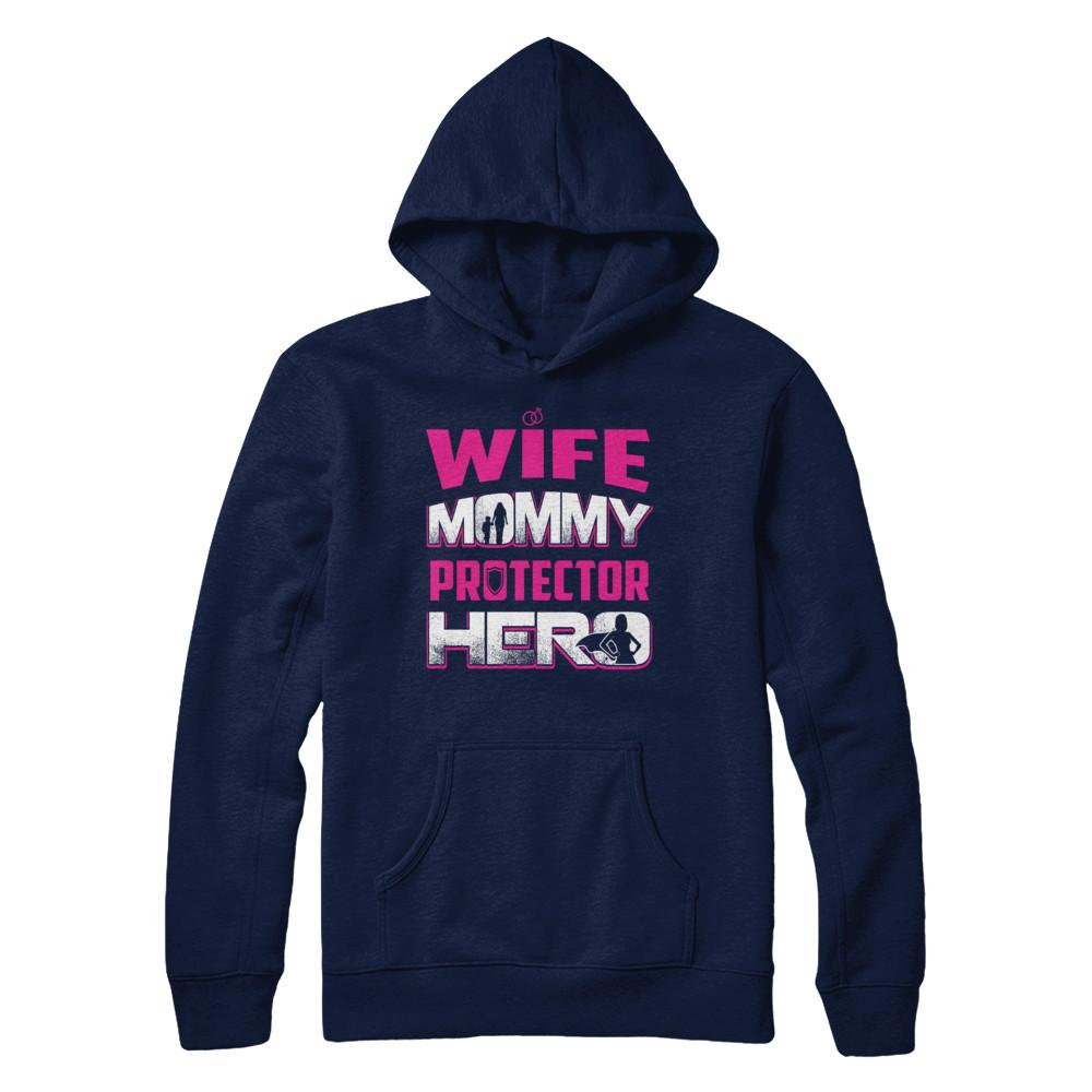 Wife Mommy Protector Hero-T-Shirt & Hoodie-Pullover Hoodie-Navy