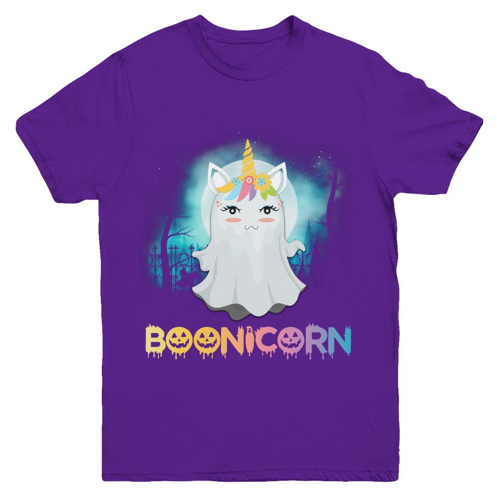 Boonicorn Ghost Unicorn Halloween Girls Youth-Youth Shirt-Youth T-Shirt-Purple