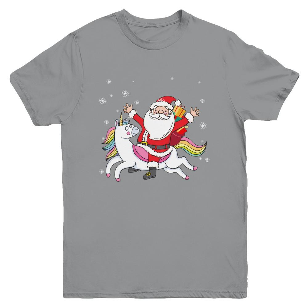 Santa Riding Unicorn Christmas Kids Girls Women Xmas Youth-Youth Shirt-Youth T-Shirt-Sport Grey