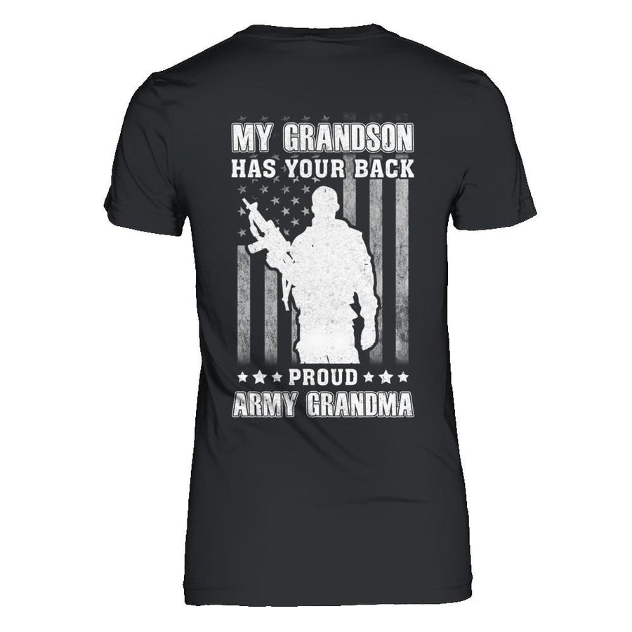 My Grandson Has Your Back Proud Proud Army Grandma-T-Shirt & Hoodie-Women's T-Shirt-Black