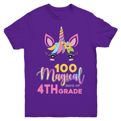 100 Magical Days Of 4Th Grade School Unicorn Girl Gift Youth-Youth Shirt-Youth T-Shirt-Purple