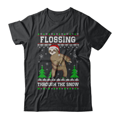 Funny Flossing Sloth Ugly Christmas Sweater Flossin'-T-Shirt & Sweatshirt-Classic T-Shirt-Black