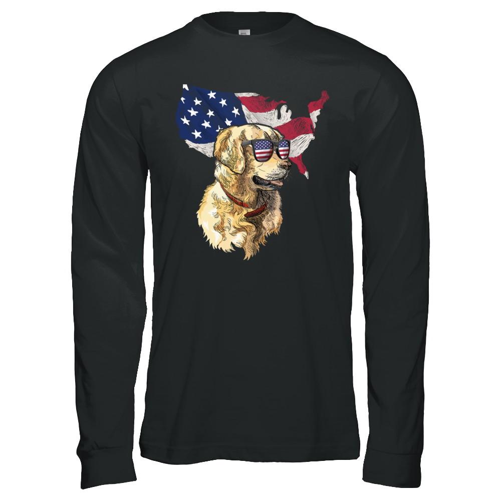 Funny Patriot Golden Retriever Dog 4Th Of July American Flag-T-Shirt & Hoodie-Long Sleeve T-Shirt-Black