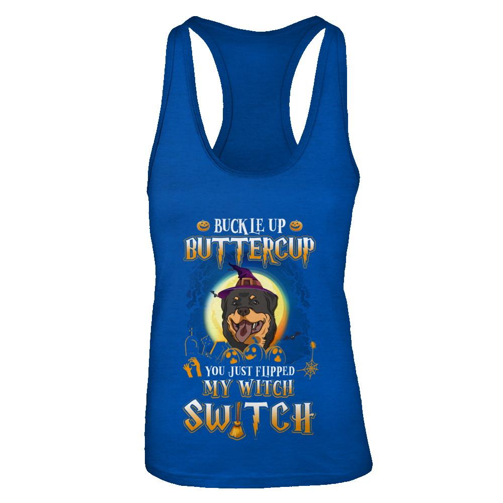 Buckle Up Buttercup Halloween Witch Rottweiler Costume-T-Shirt & Tank Top-Women's Ideal Racerback Tank-Royal